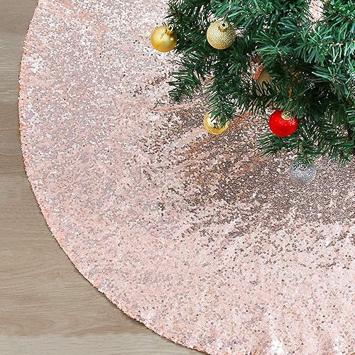 Miniatura 8 de Faldón para árbol de Navidad de 36 pulgadas, con lentejuelas oro rosa, decoraciones de Navidad.