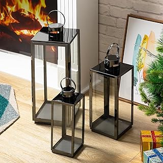30 Candle Lantern Decor Ideas to Brighten Up Your Living Room 18 Matico Stainless Decorative Candle Lantern Set of 3, Hanging Decor Hurri...