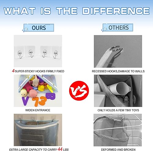 Miniatura 6 de Toy Corner Storage Toy Basket Bath, Hanging Bath Toy Storage for Baby Toys with Adhesive Hooks, Can Hold Up to 8 L, Large Bath Toy Storage for