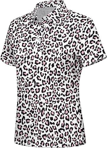 Hispotim Women's Short Sleeve Polo Shirt Lightweight Printed Golf Shirts Quick Dry Workout Golf Polo Shirts