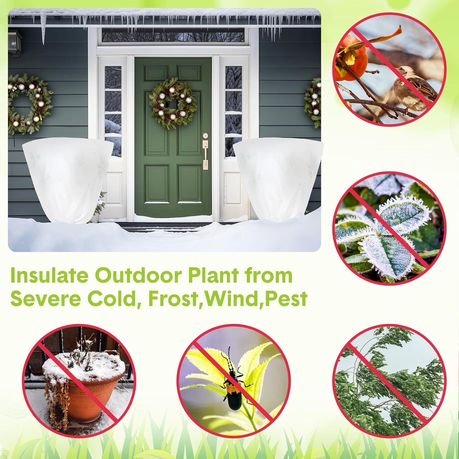 10 Pcs 47x47 Inch Plant Covers Freeze Protection Reusable Plant Protector Frost Cloth Warm Blankets, Winter Bush Covers Freeze Protection with Drawstring for Outdoor Garden(White)