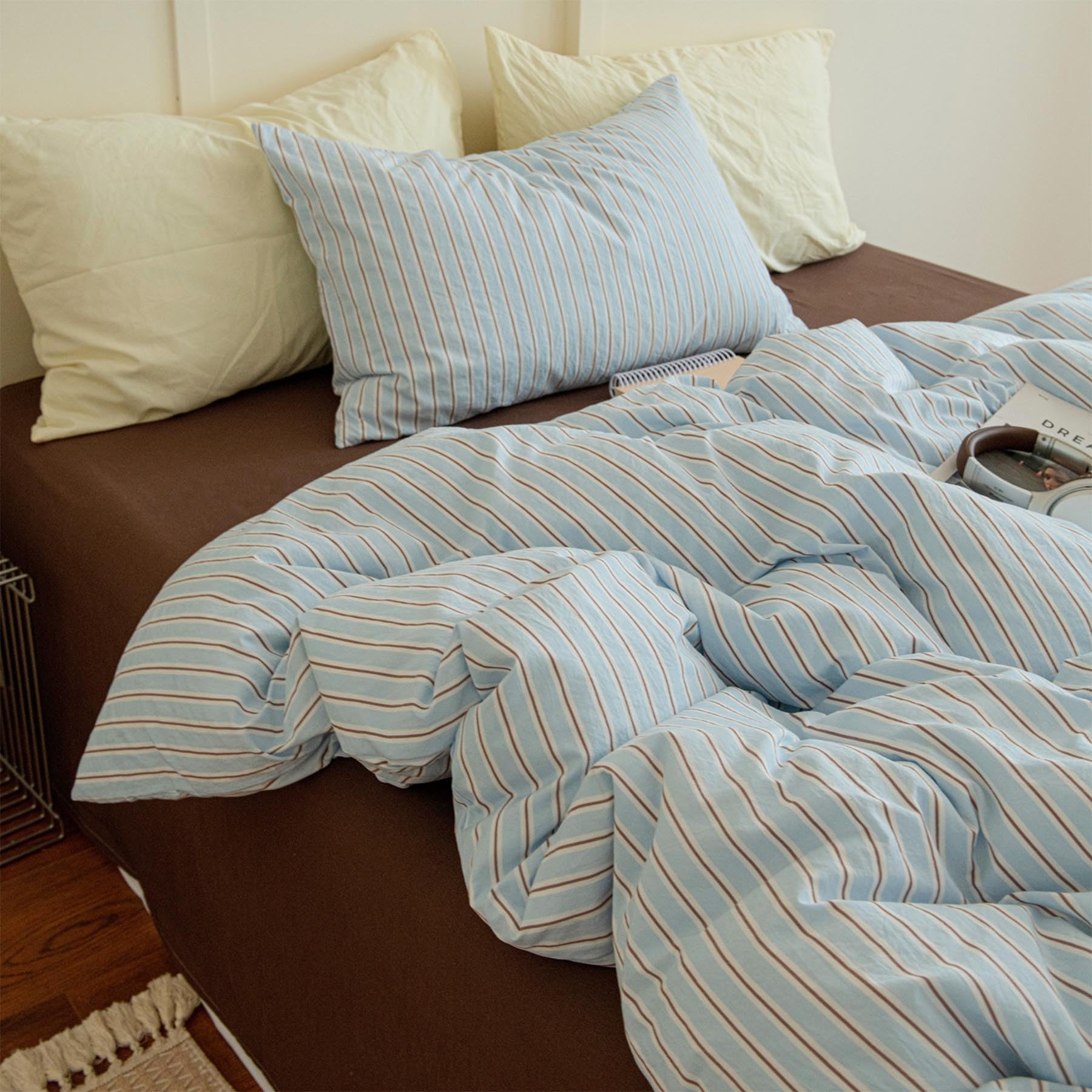 Ensemble de Housse de Couette à Carreaux Rose Frais, Ensemble de literie 4 pièces en Pur Coton lavé, Fermeture éclair, Ensemble de Housse de Couette Confortable adapté à Toutes Les Saisons, Comprend