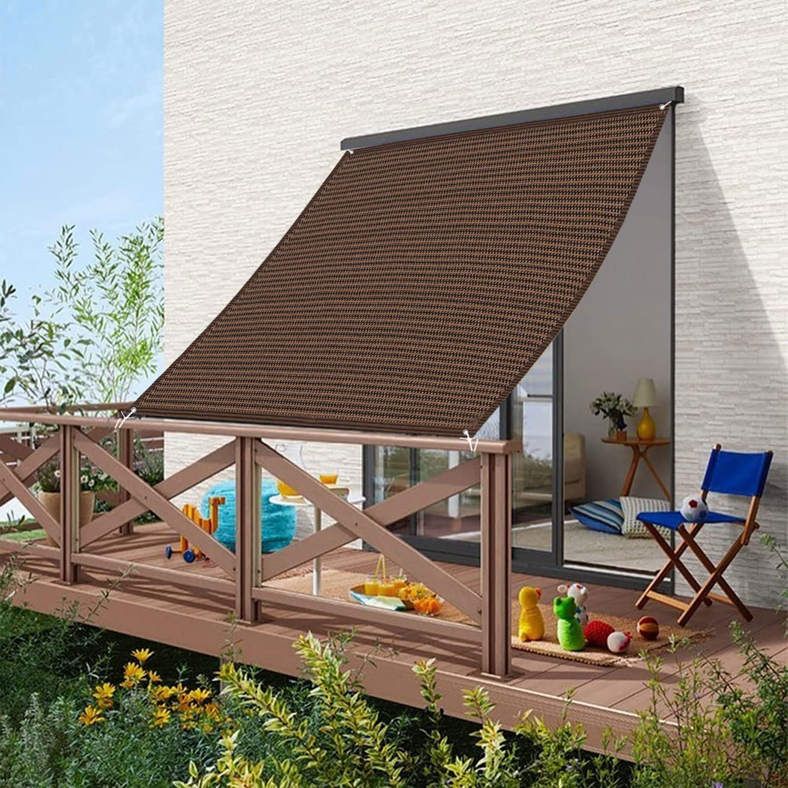 Voile d'ombrage 3.5 x 5.5 m filet de protection solaire jardin marron