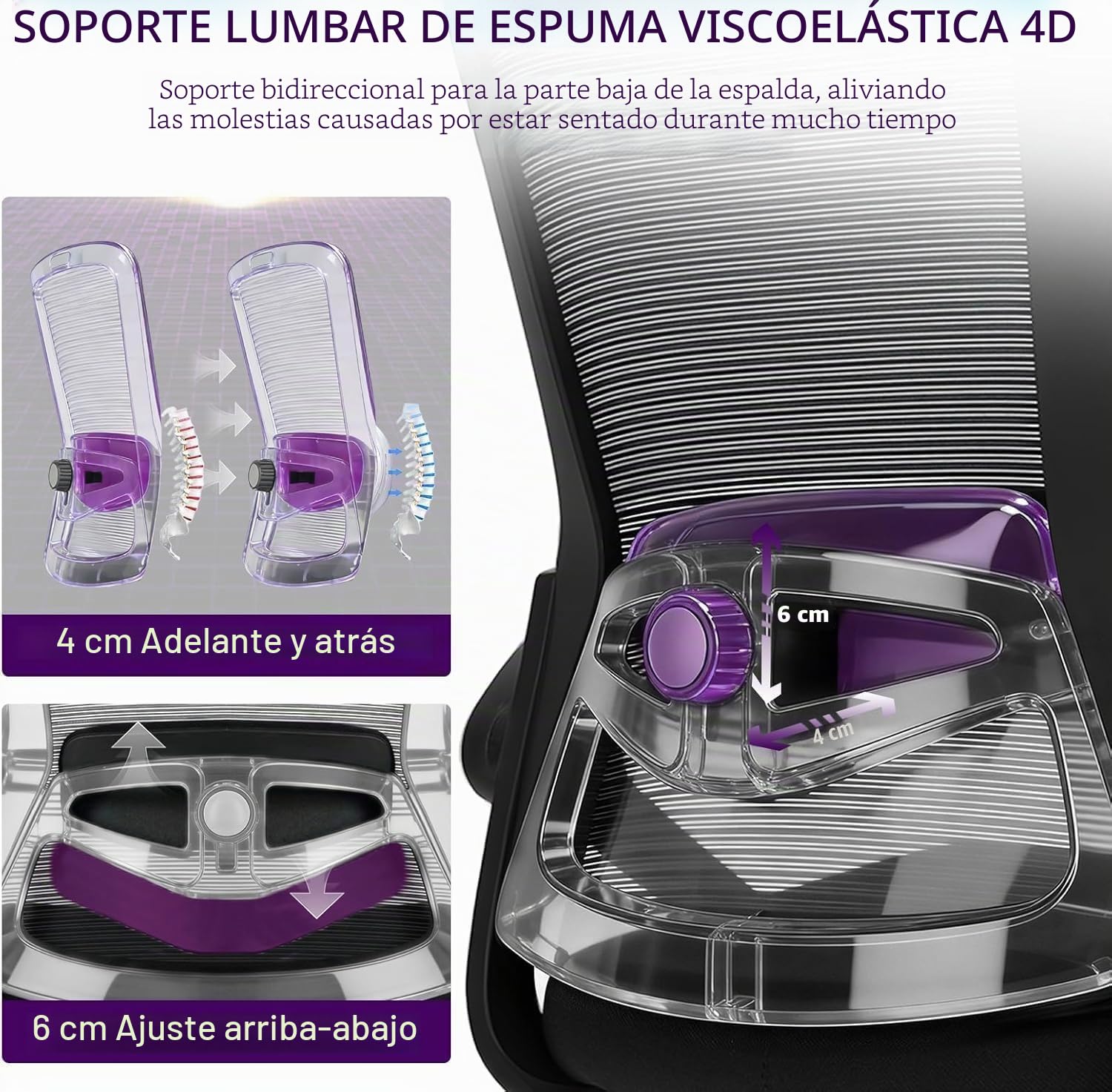Silla de Oficina Ergonómica con Soporte Lumbar Ajustable, Reposabrazos y 125° Respaldo Inclinable, Silla Giratoria de Malla Respirable con Ruedas Omnidireccionales Silenciosas, Oficina y Hogar, Negro