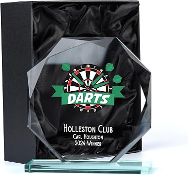ukgiftstoreonline Large Jade Glass Personalised 15cm Colour Darts Trophy Award