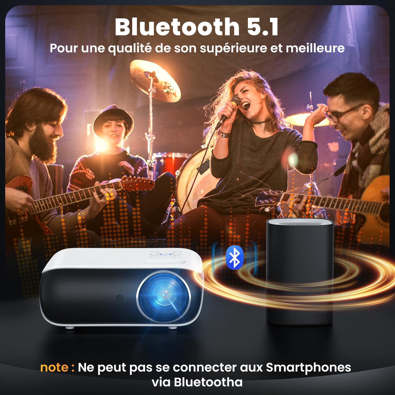 HOPVISION Projecteur 4K Supporté, Mini Projecteur Bluetooth 5.1 Home Cinéma 9500 lux Vidéoprojecteur, Natif Full HD 1080P Retroprojecteur 180'' pour Extérieur/Maison Fire Stick/Smartphone/PS5/HDMI