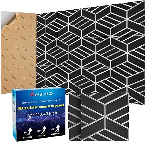 Miniatura 20 de Paquete de 10 paneles insonorizados grandes para pared, 15.7 x 15.7 x 0.4 pulgadas, paneles a prueba de sonido para paredes, 0.9lb/ft³, alta