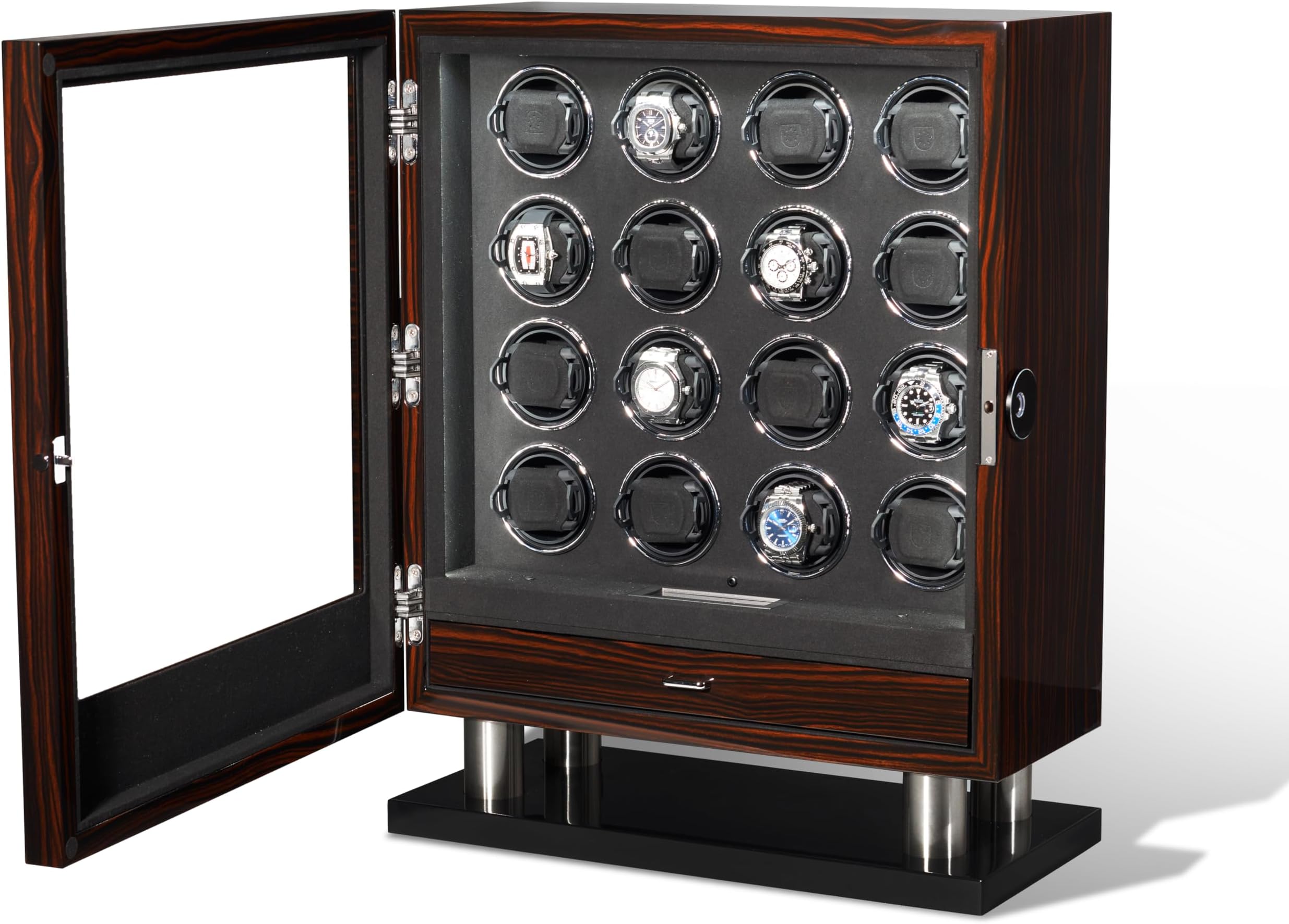 BILLSTONE Watch Winder - Enigma 16 Fingerprint Ebony – Watch Winders for Automatic Watches Rolex