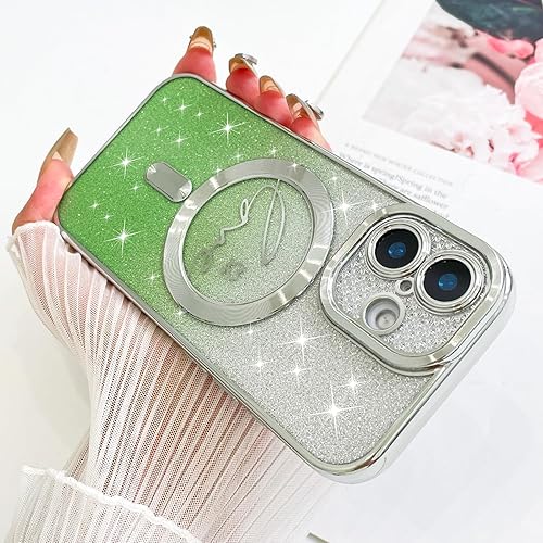 Vista 286 de Fiyart - Funda transparente magnética con purpurina para iPhone 12 para mujeres, con grabado "Love" metálico, protección para cámara y antigolpes