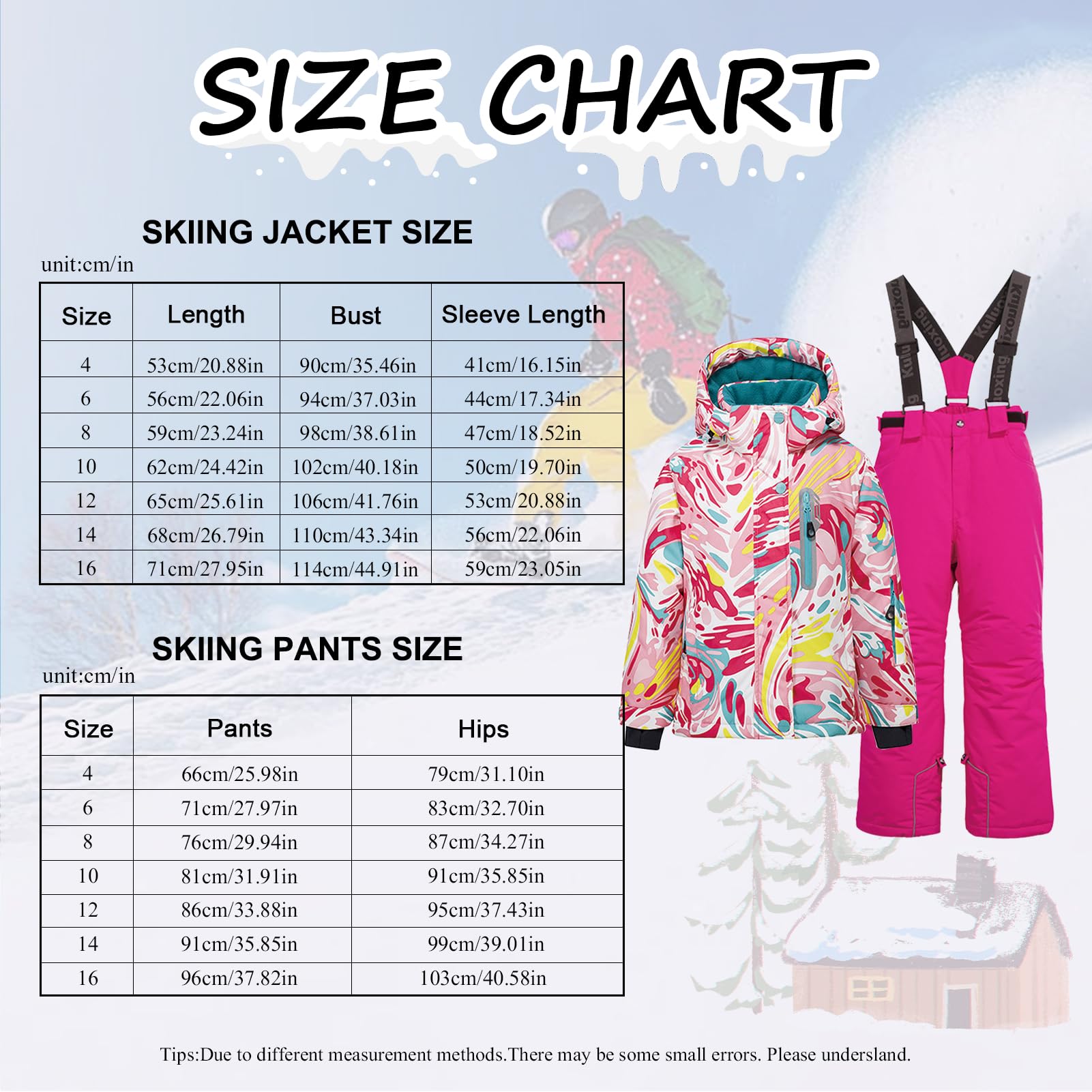 Conjunto de traje de esquí infantil de 2 piezas con capucha, traje de nieve impermeable a prueba de viento para niños y niñas, chaqueta de esquí cálida y pantalones de esquí, rosa brillante