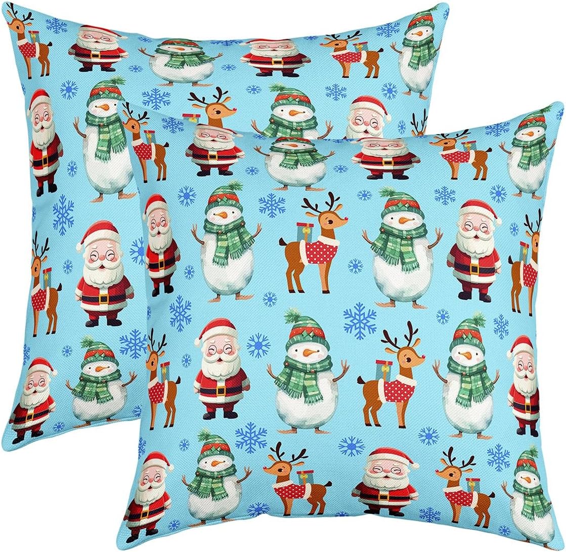 jejeloiu Blue Snowman Throw Pillow Covers 24"x24" Set of 2