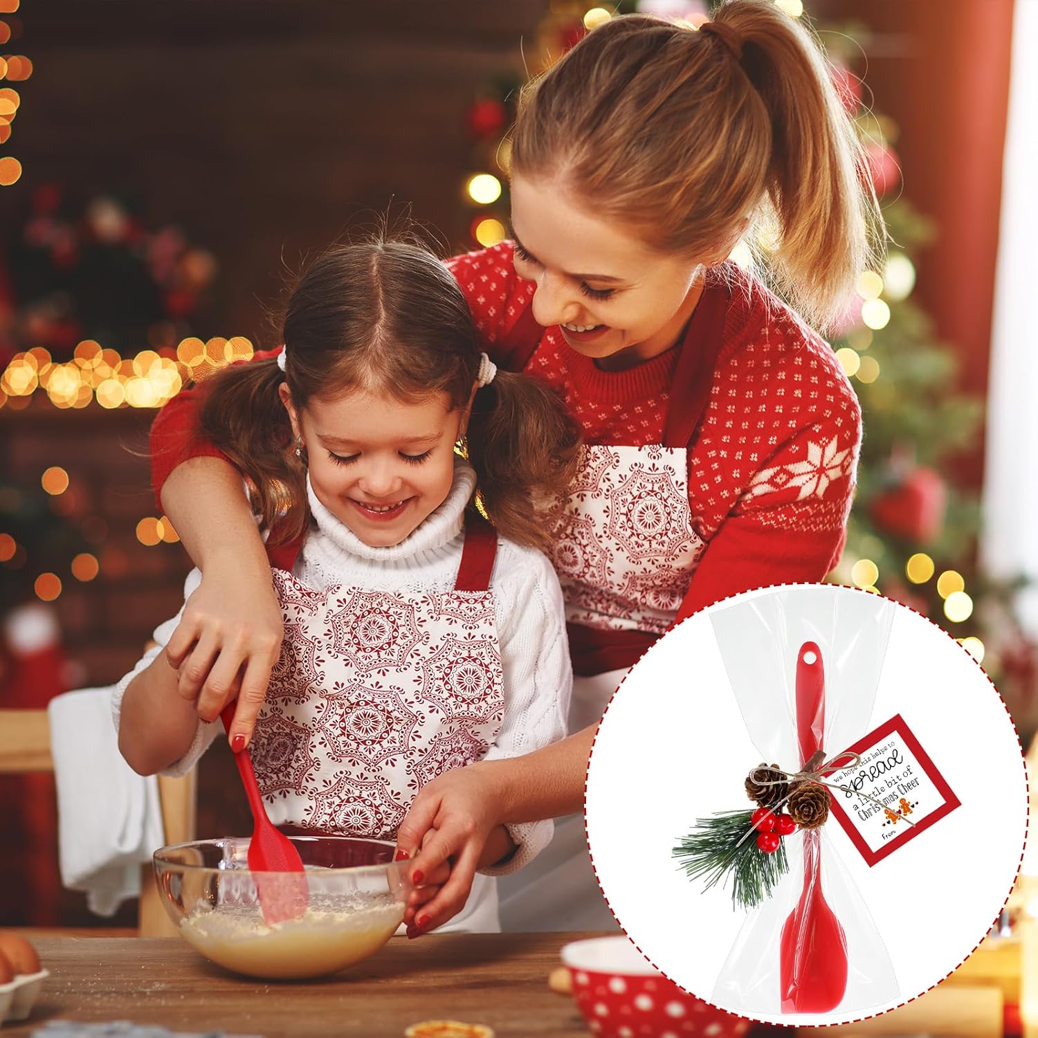 30 Sets Christmas Silicone Spatula Gifts Bulk Kitchen Christmas Spatula Set Includes Silicone Spatulas Pine Branch Gift Bags for Xmas Kitchen Neighbor Employee Gifts Cooking Supplies