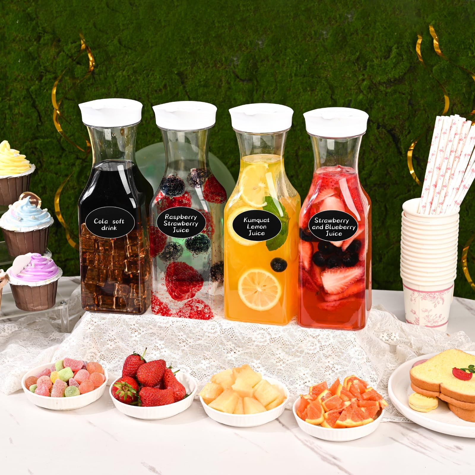 Set di 8 caraffe in plastica con coperchio, caraffe da 1 litro per bar mimosa, contenitori per succhi di frutta, bottiglia d'acqua, contenitore per latte, contenitori trasparenti per bevande per