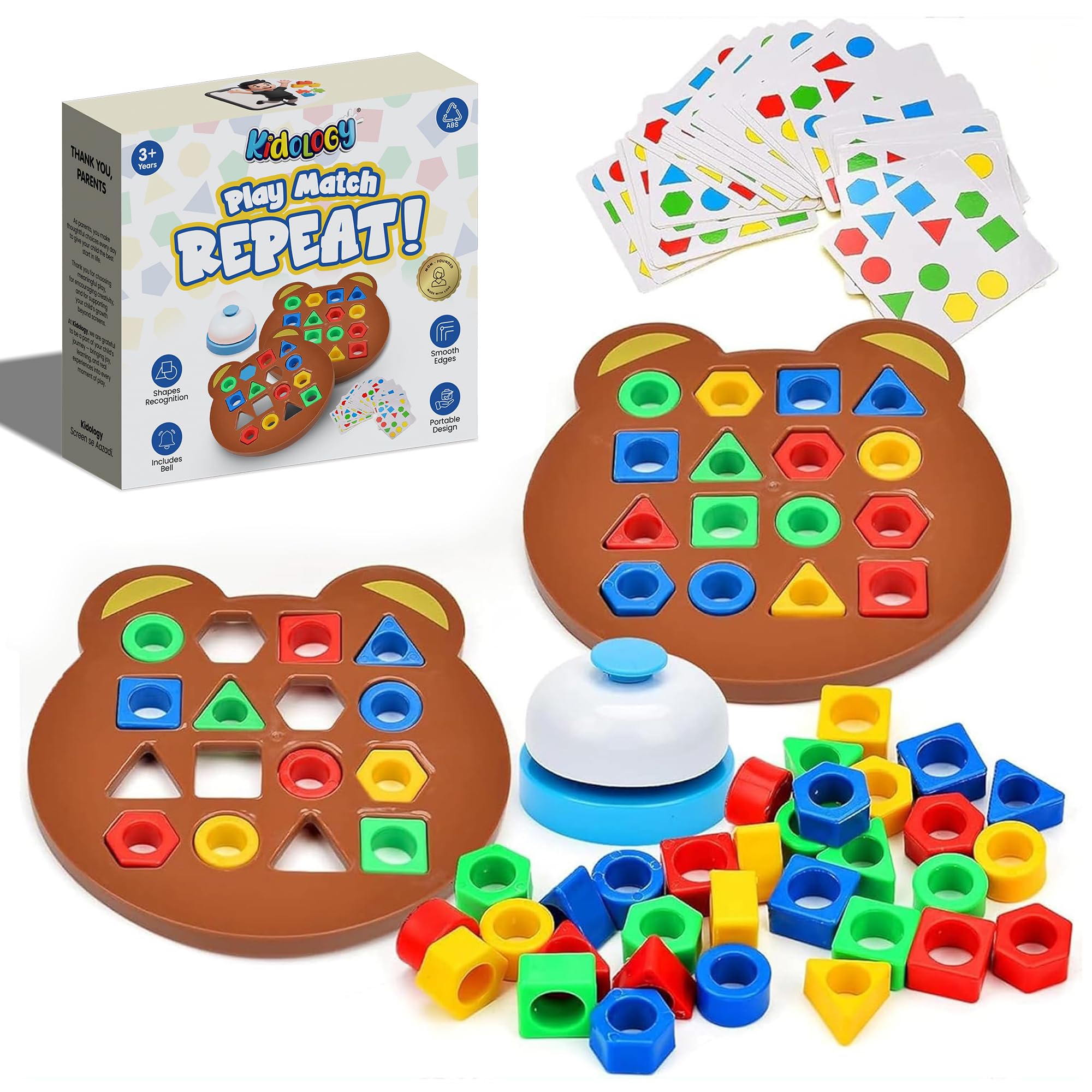 Kidology Geometric Shape and Color Matching Puzzle Board Game for Kids 3+ Years | Sensory Educational, Fun and Learning Toy for Children | Ideal for Gifting (Without Bell)