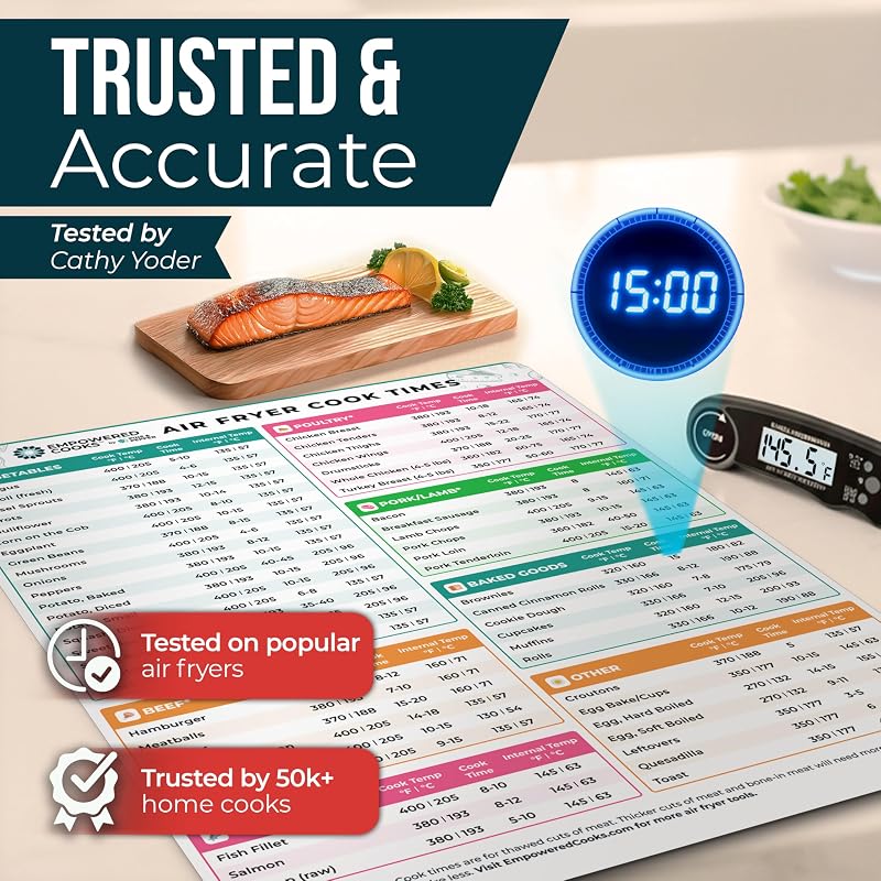 Cathy Yoder's Air Fryer Cheat Sheet Set, Air Fryer Accessories, AirFryer Cooking Guide Magnetic Cheat Sheet, AirFryer Cook Times Chart Magnet with Temperature, Internal Food Temp for 80+ Popular Foods image 2