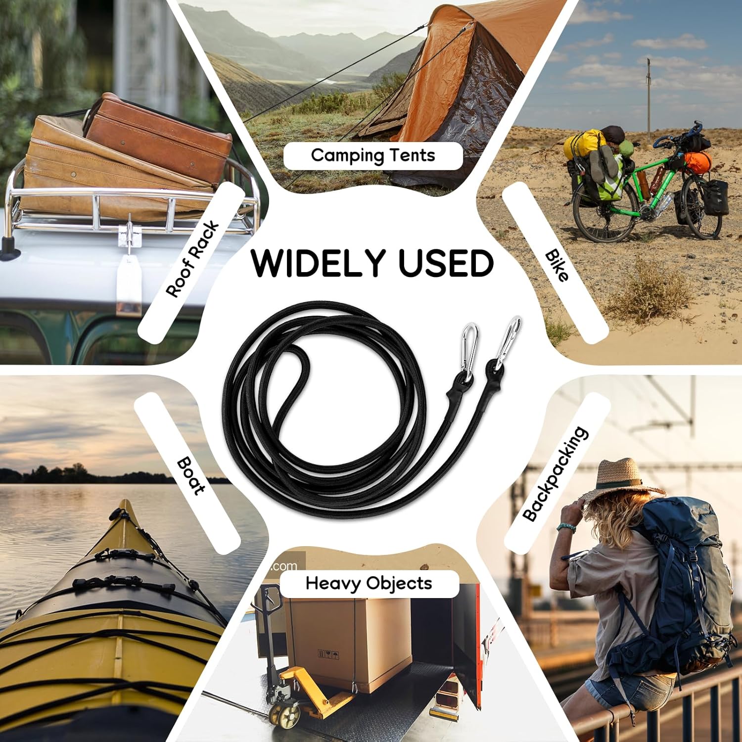 3 Pcs 10Ft Elastic Bungee Cords with Carabiner Hooks, Foam Water Pad Mat Bungee Cord, Heavy-Duty Shock Cord, Kayak Stretch String Rope, Floating Mat Tether Kit for Secure Mooring