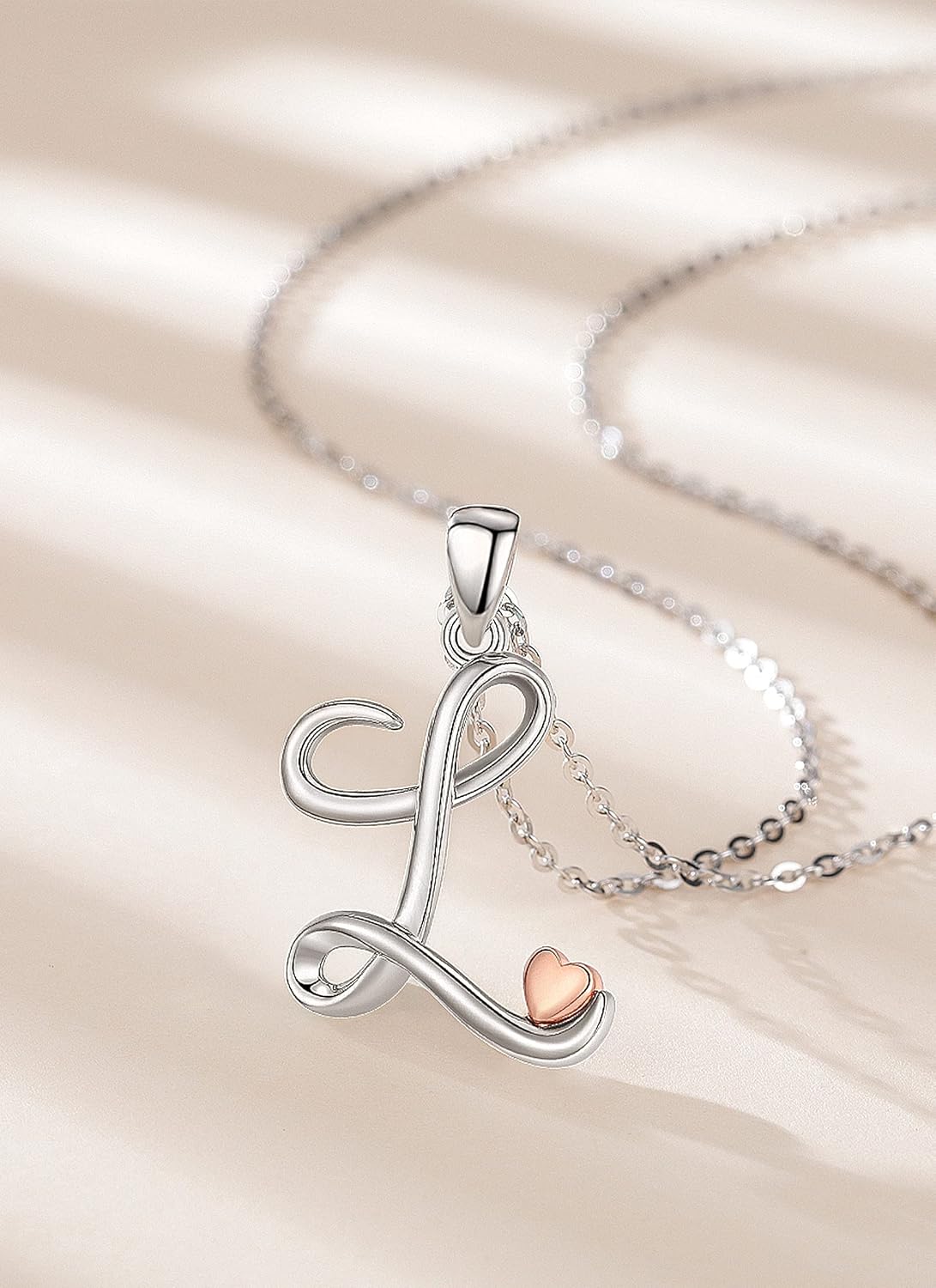 CELESTIA 925 Sterling Silver Initial Necklaces 26 Letter with Rose Gold Heart - 18 Inch Chain - Image 2