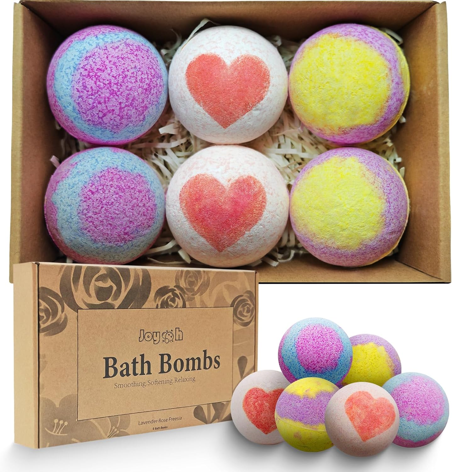 Bath Bombs Gifts Set – Made with Natural Organic Essential for SPA Skin Nourishing, 3 Scents 6pcs- Rose Lavender Freesia, Relaxing Gifts for Women, Mom
