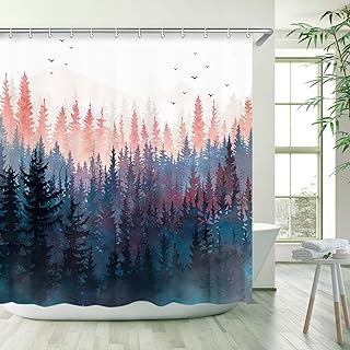 Stacy Fay Misty Forest Natural Scenery Shower Curtain, Black Forest Fog Bird Mountain, Waterproof Polyester Bathroom Decor (72x72)