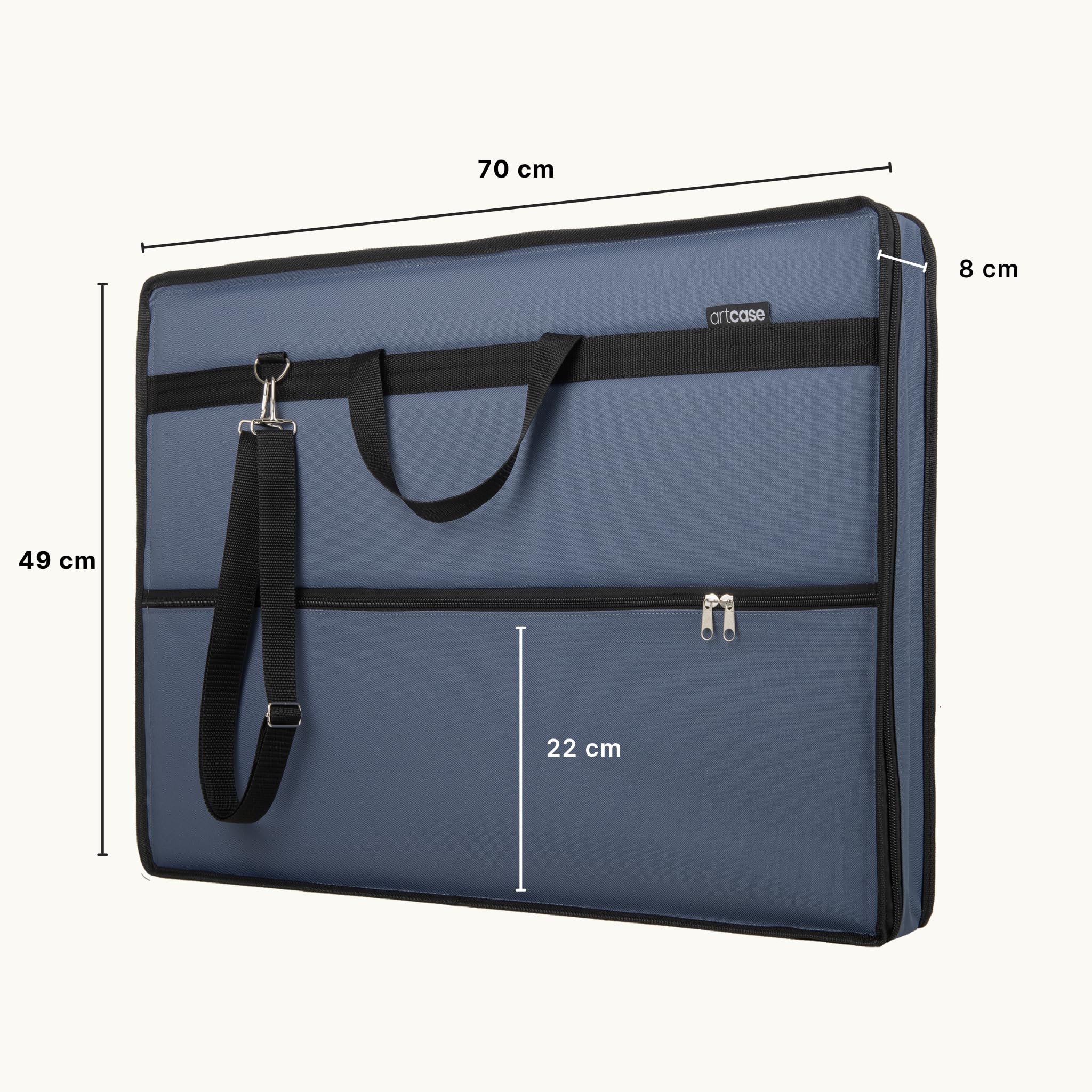 artcase max DIN A2 - Artist Portfolio case, hardcover Drawing Folder DINA2, Document Transport Bag, 70 x 49 x 8 cm, Storage Art case, Waterproof, Polyester, Large Format, Hard-Cover (Denim Blue)