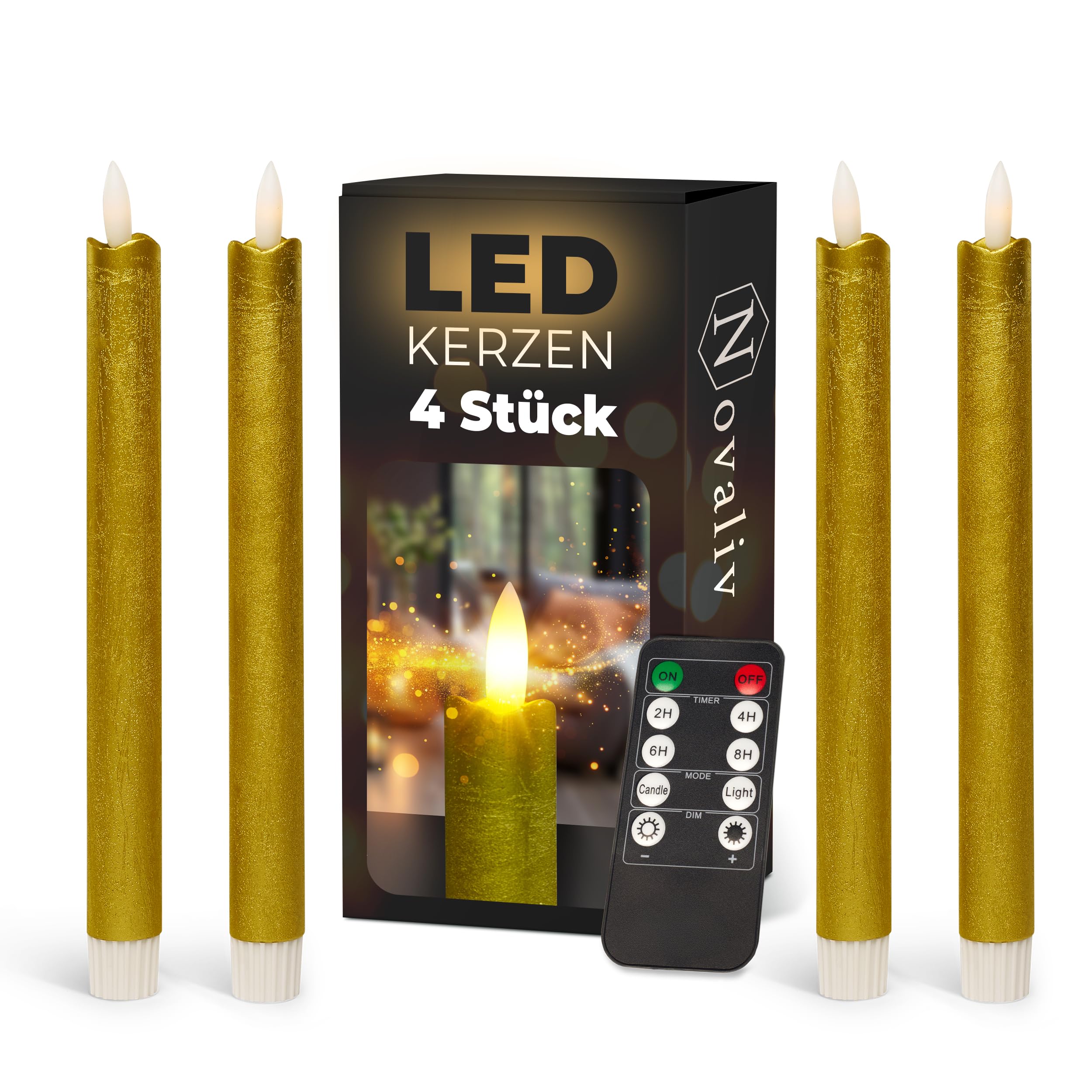 Stabkerzen LED mit Timer GOLD 4 Stück GOLD indoor - 6 Stunden
