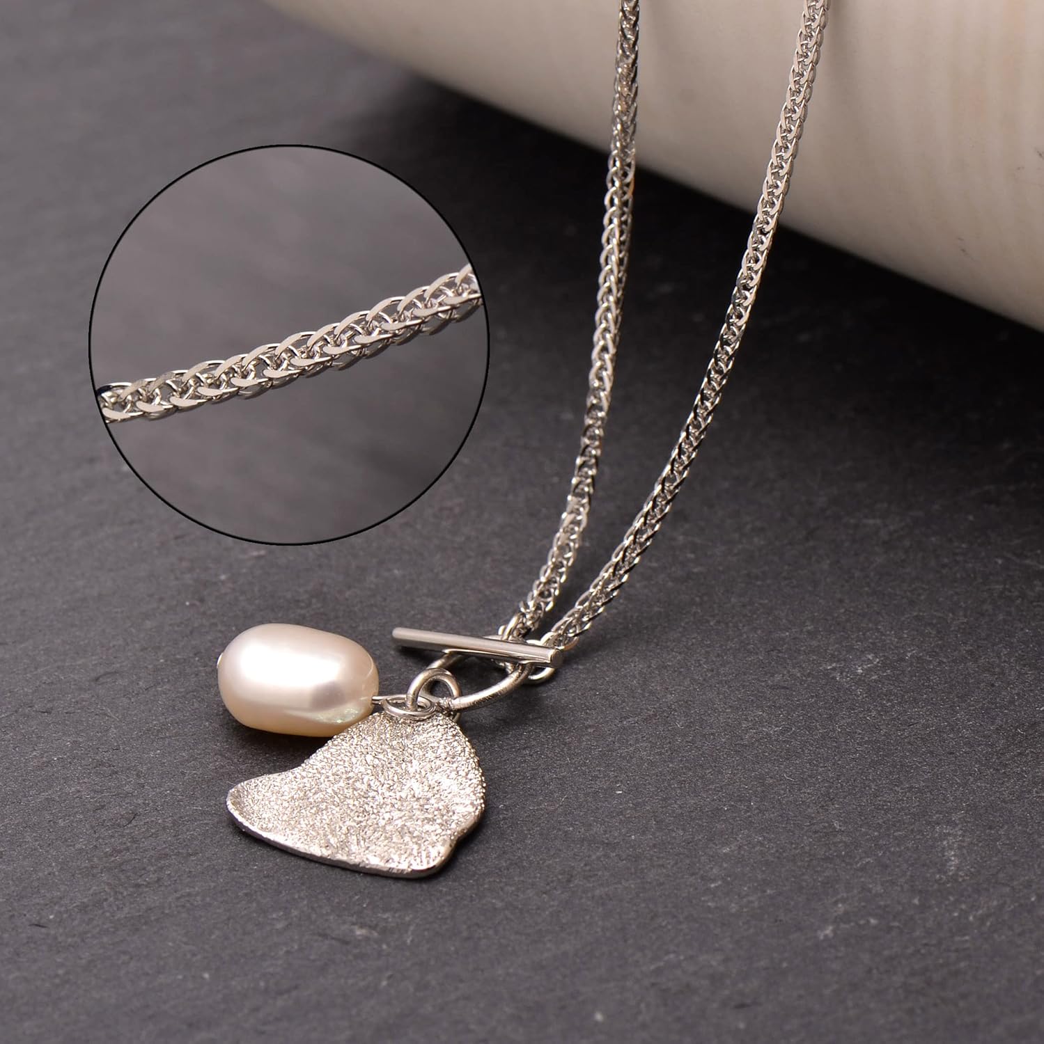 925 Sterling Silver Artistic Heart Toggle Necklace Freshwater Cultured Baroque Pearl Pendant - Image 5