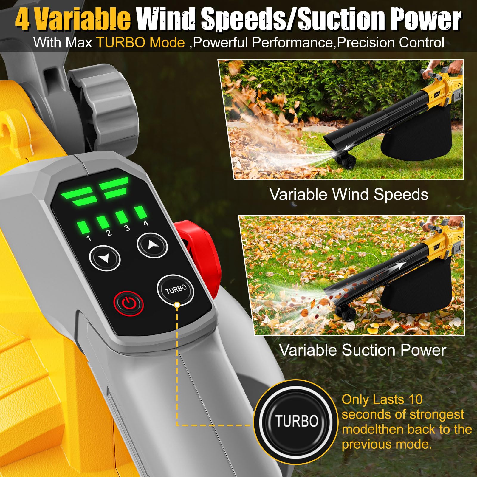 Soplador de hojas al vacío compatible con batería Dewalt de 20 V (sin batería), soplador de hojas eléctrico inalámbrico 3 en 1 con bolsa de recolección de 40 L, modo turbo para una limpieza