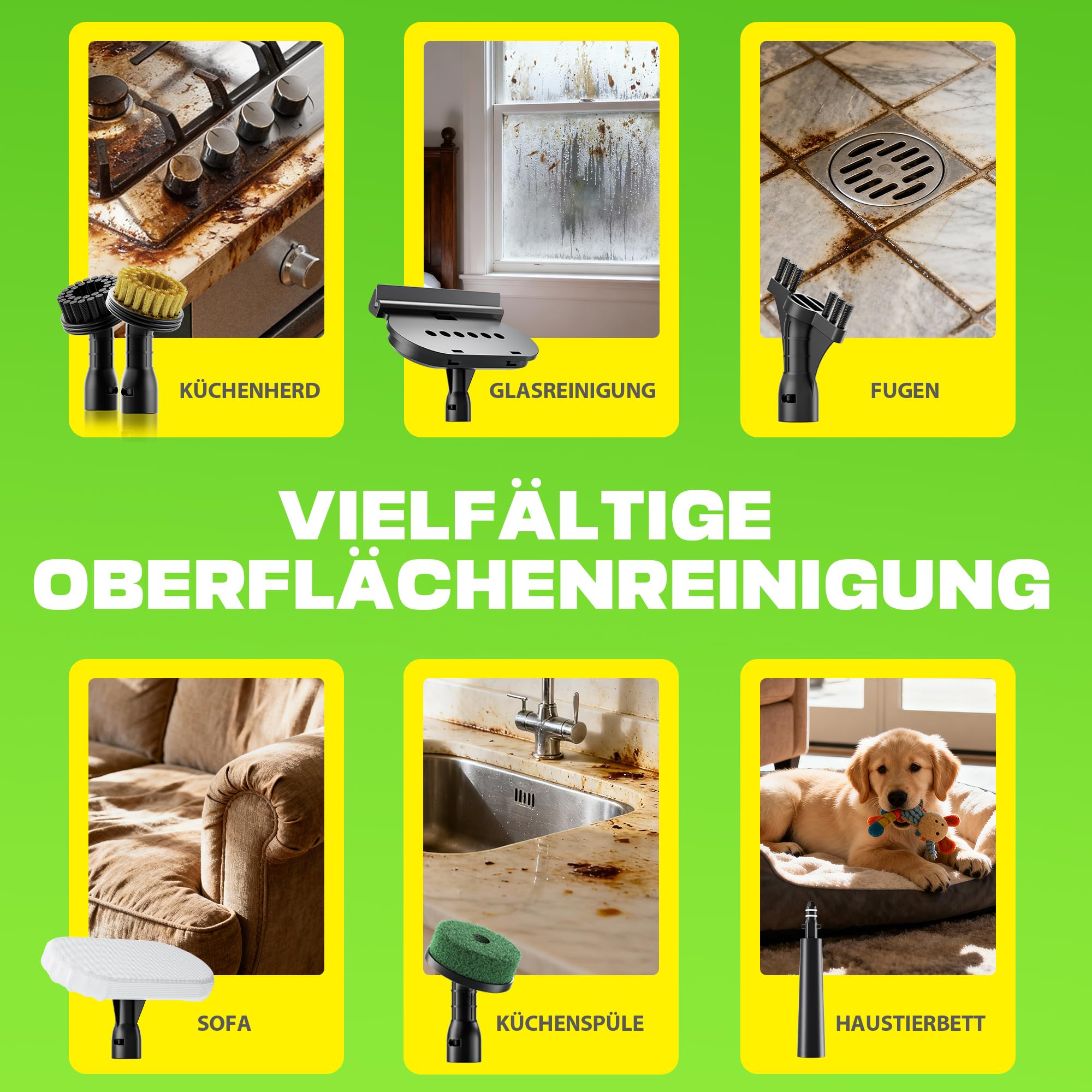 Handdampfreiniger 1200W, 500ml abnehmbarer Wassertank mit Reinigungsmittelspender, entfernt Fett und Schmutz, Dampfreiniger Handgerät für Küche, Bad, Fugen, Fenster & Haushalt