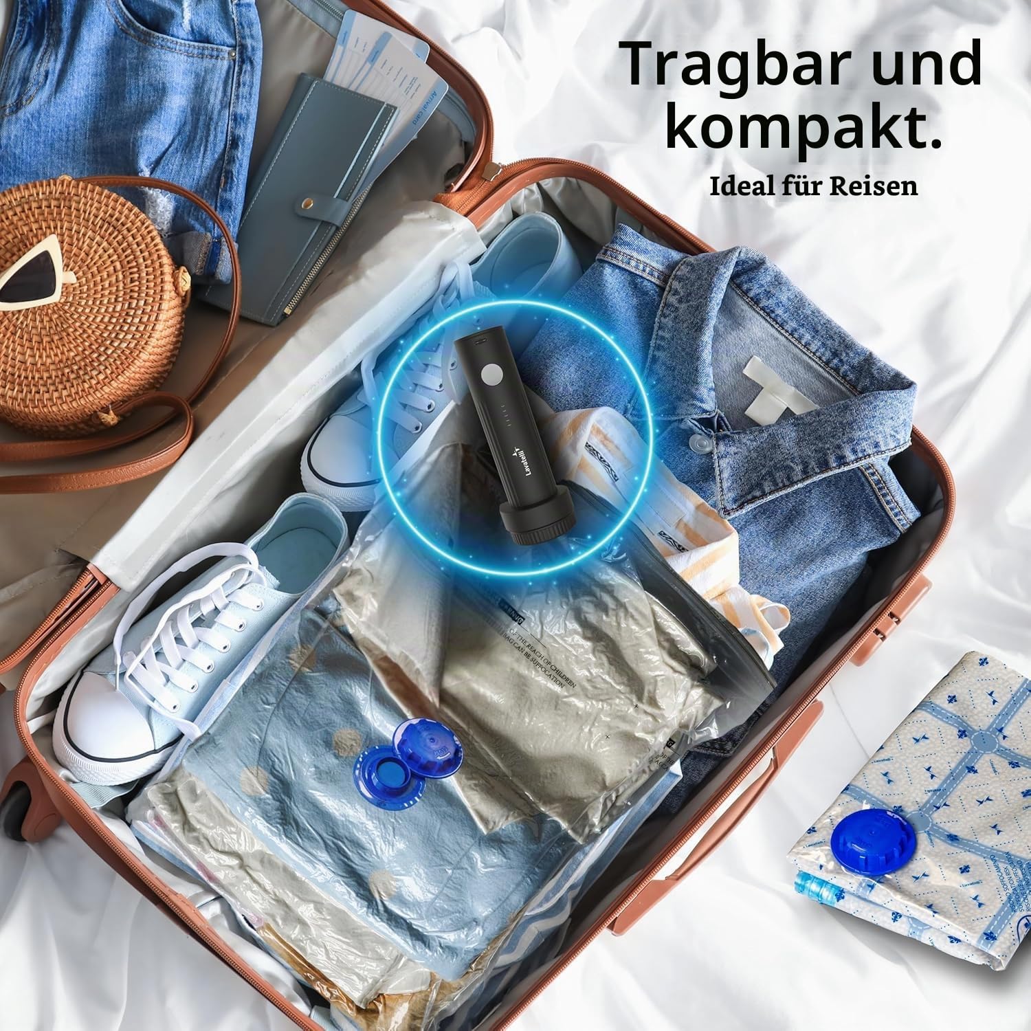 Lavatelli, Vakuum Rucksack Ryanair 40x30x20 + USB-C Pumpe & 2 Vakuumbeutel 40x45 cm | Vac-u-Bag, Handgepäck EasyJet Low Cost | Premium Kabinen Rucksack für Reisen