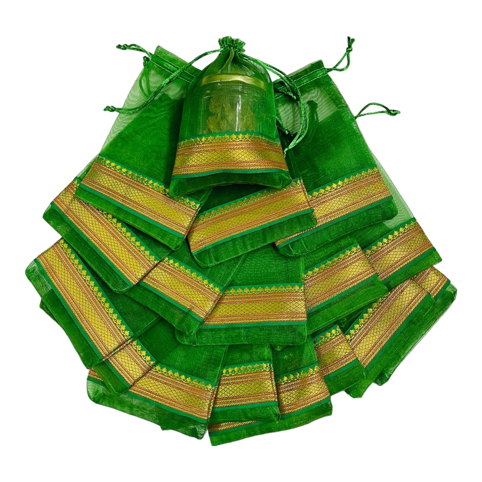 Krisah Pack of 50 pcs Potli Gift Pouches Bags, Small Size,18 cm X 12 cm, Green Organza Border (B0D9GRQNY1) Amazon Price History, Amazon Price Tracker