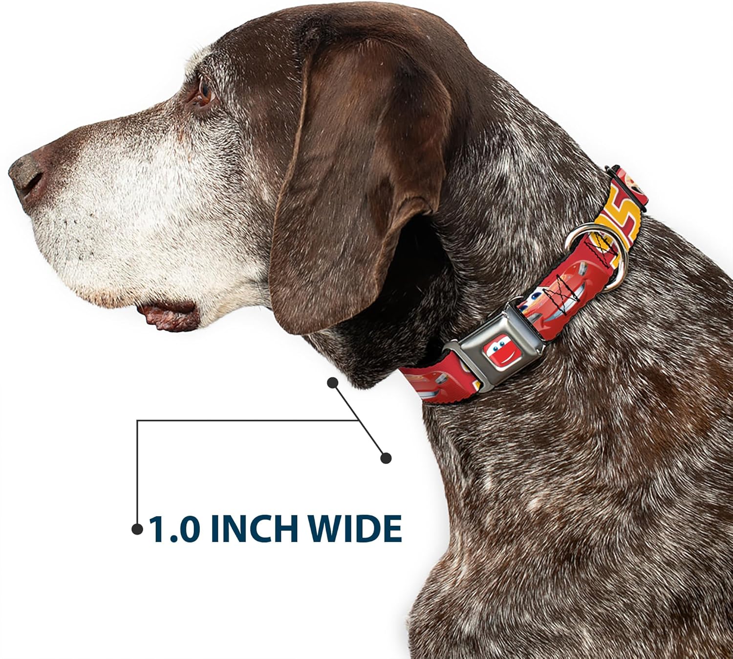 Disney Pet Collar, Dog Collar Metal Seatbelt Buckle, Cars Lightning McQueen Smiling Pose 95 Reds White Orange, 20 to 31 Inches 1.5 Inch Wide