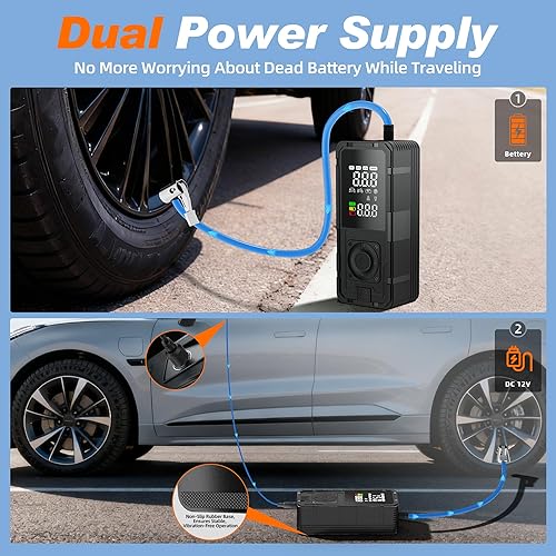 Miniatura 5 de Inflador de neumáticos P10, compresor de aire portátil, inflado rápido de 48 segundos, bomba de aire eléctrica de 150 PSI con medidor digital, funda