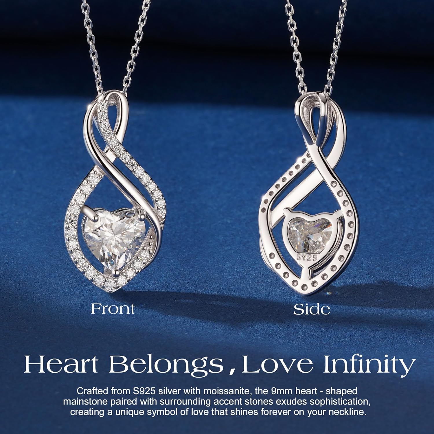MOOSEA Valentines Gifts for Women Wife, Infinity Moissanite Pendant Necklace, 1-3ct Lab Created Moissanite Necklace 925 Sterling Silver Anniversary Birthday Wedding Gifts for Women Wife Her - Image 5