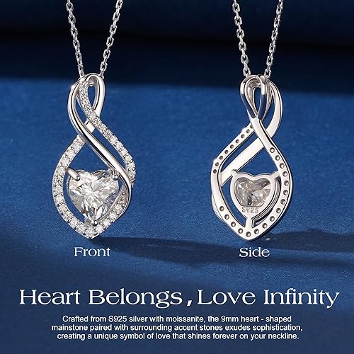 Miniatura 5 de MOOSEA Collar con colgante de moissanita infinito, collar de moissanita de 1 a 3 quilates creado en laboratorio, plata de ley 925, aniversario,