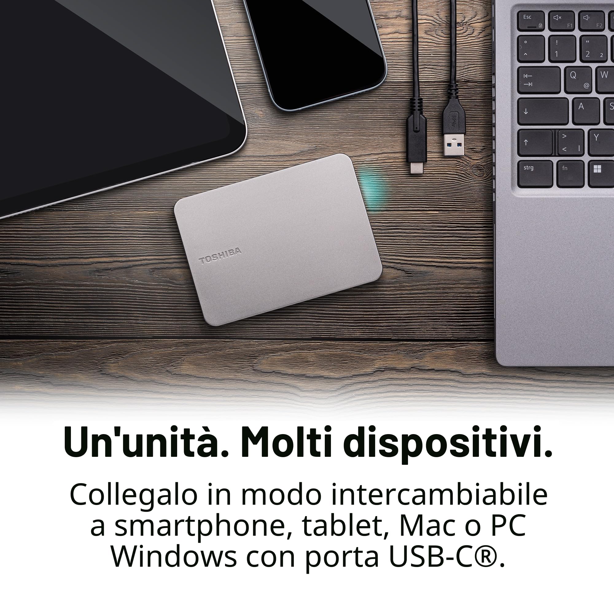 Toshiba Canvio Flex 1TB disco rigido esterno 2.5 3.2 Gen 1 [3.1 Gen 1] Argento (CANVIO FLEX 1TB WARM SILVER - 2.5IN USB 3.2 GEN 1)