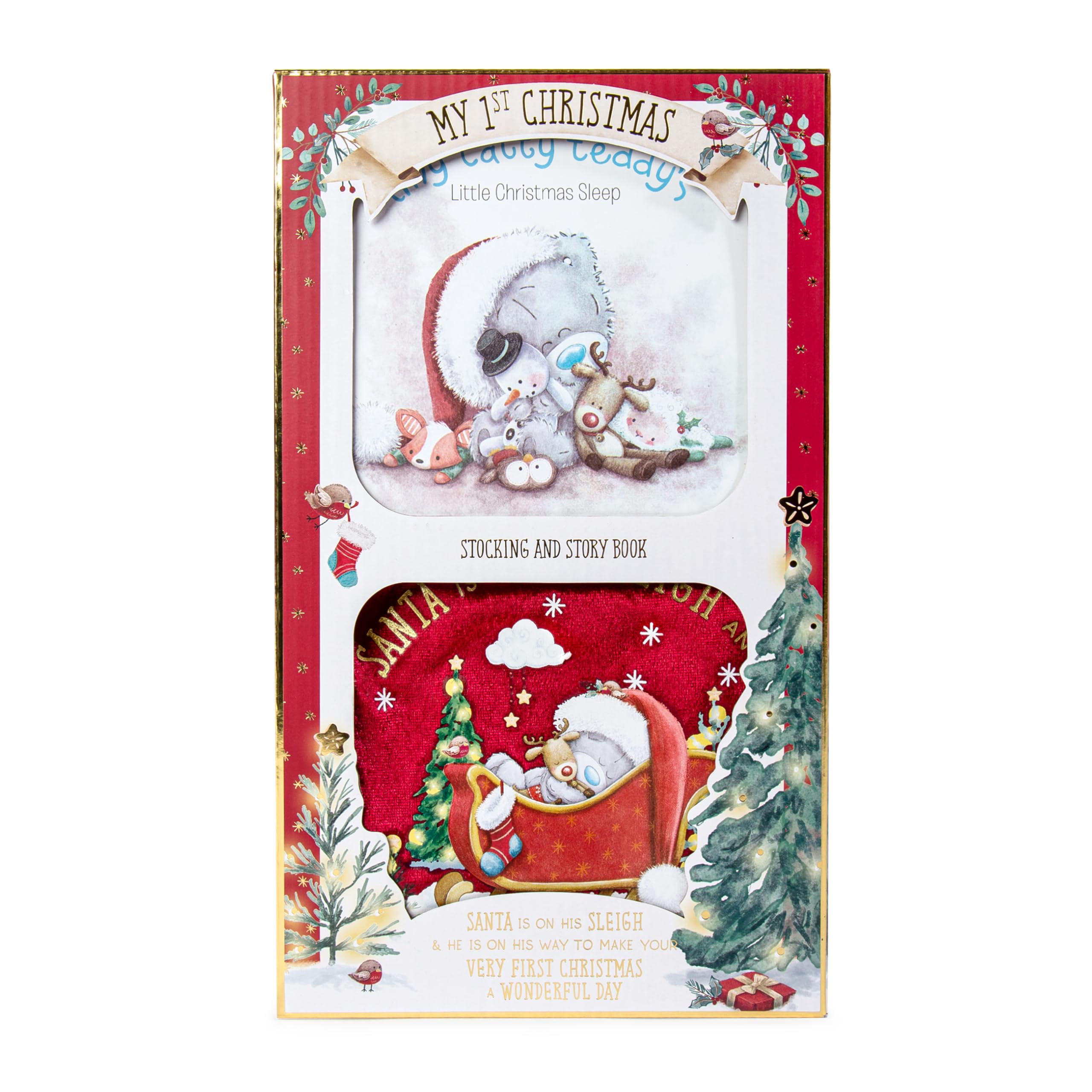 Me to You Tiny Tatty Teddy My First Christmas Stocking and Story Book Gift Set - Official Collection, Gold, Red, Green