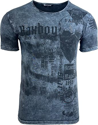 B-07 Men's Round Neck Vintage Washed T-Shirt Short Sleeve Slim Fit Design Fashion Top Print Shirt