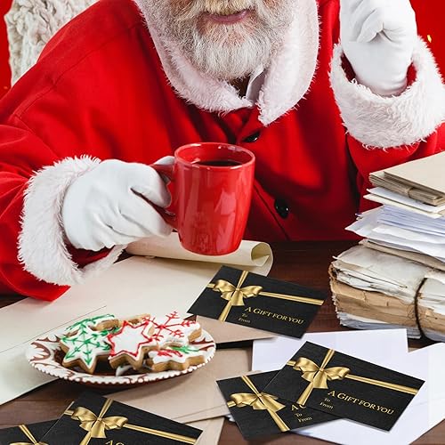 Vista 3 de Glenmal 50 sobres para tarjetas de regalo de Navidad con soporte para tarjetas de lazo dorado, sobres de negocios con bolígrafo de tinta dorada