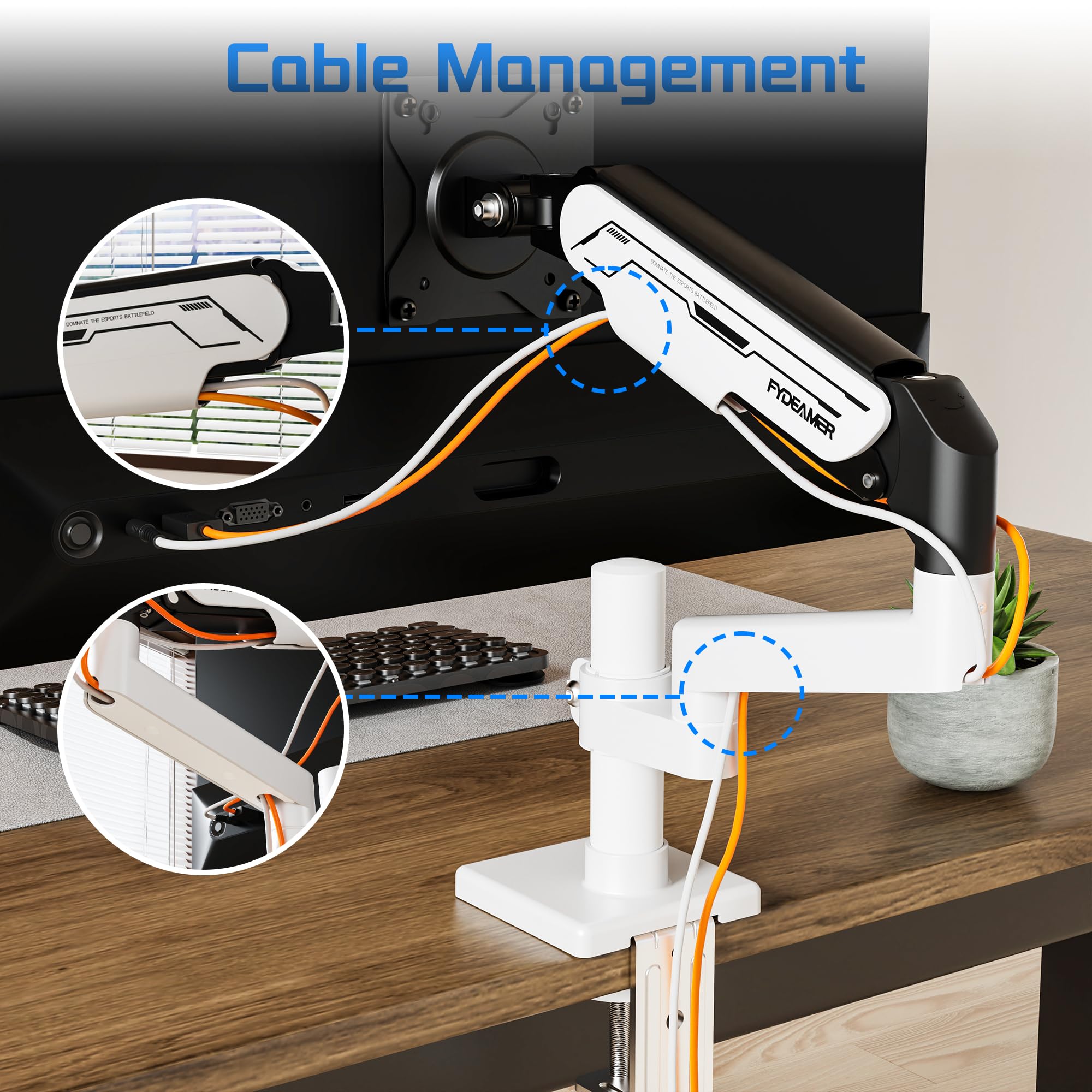 Fydeamer Braccio singolo per monitor, resistente supporto a molla a gas con regolazione dell'altezza e inclinazione per schermi da 17-32 pollici fino a 9 kg, supporto da scrivania VESA regolabile con