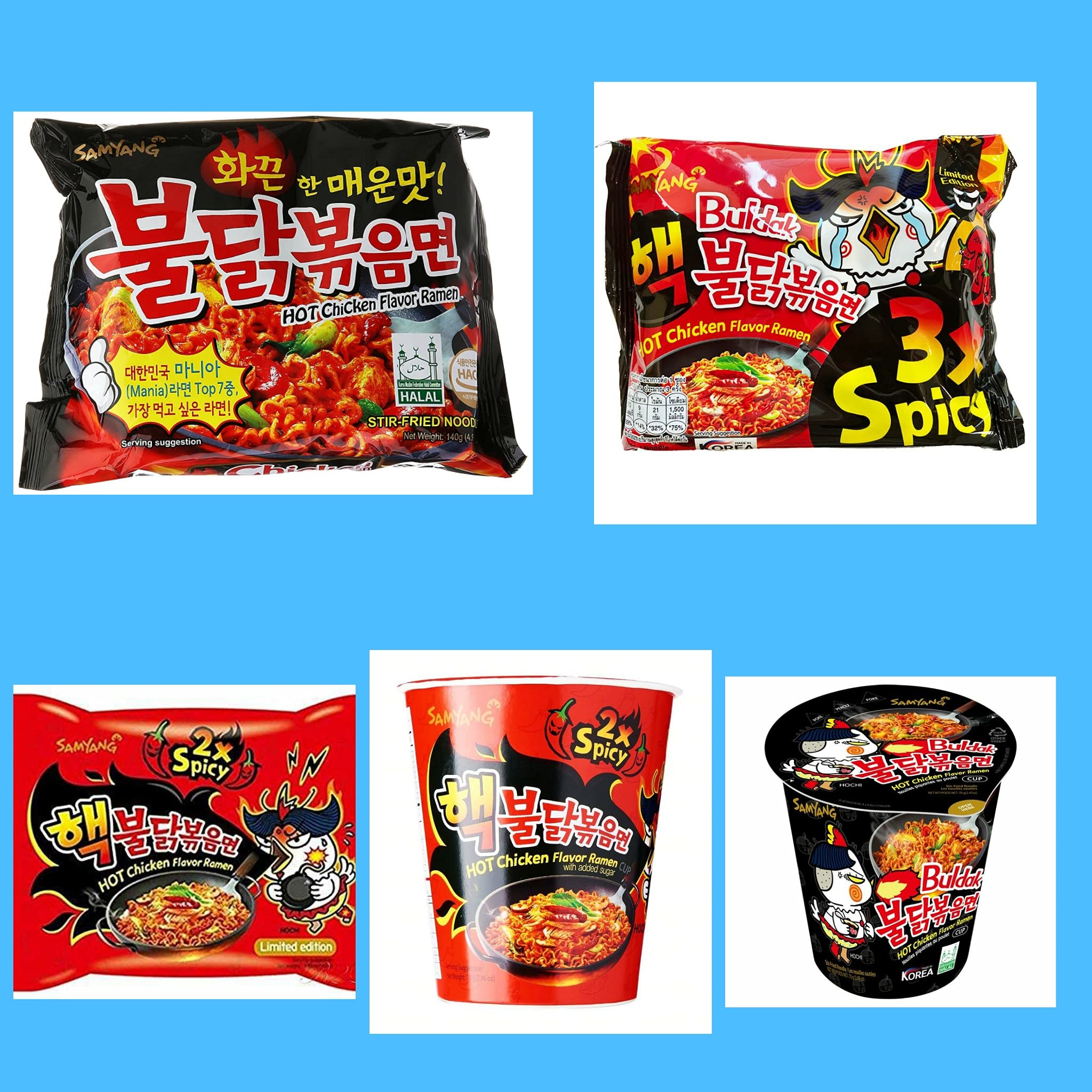 Samyang hot chicken ramen buldak noodles super spicy multipack (pack of 5) spicy flavour- pack of 3 different flavors and 2 cups (B0974YG4V6) Amazon Price History, Amazon Price Tracker