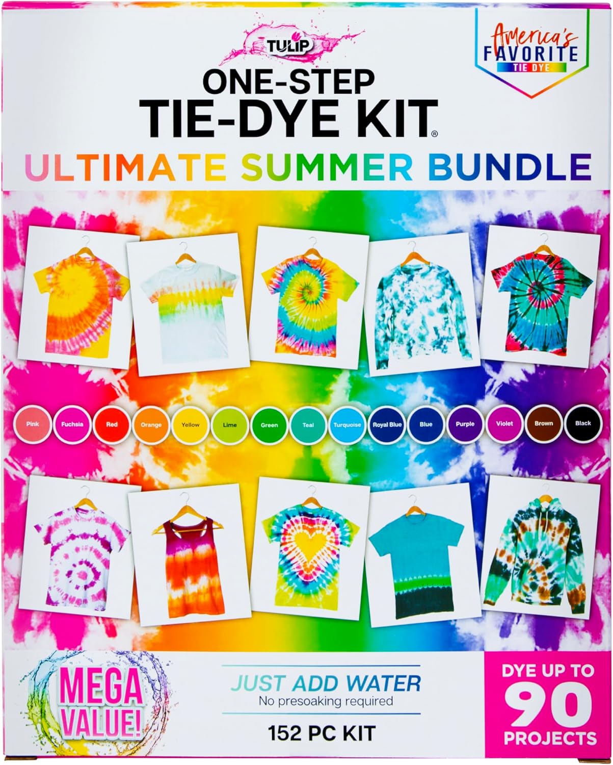 Tulip One-Step Tie-Dye Kit Ultimate Summer Bundle, Giant Classroom Pack, Tie Dye for Large Groups and Parties, Durable Results - Includes 30 Bottles, Comes with Easy Techniques for Beginners