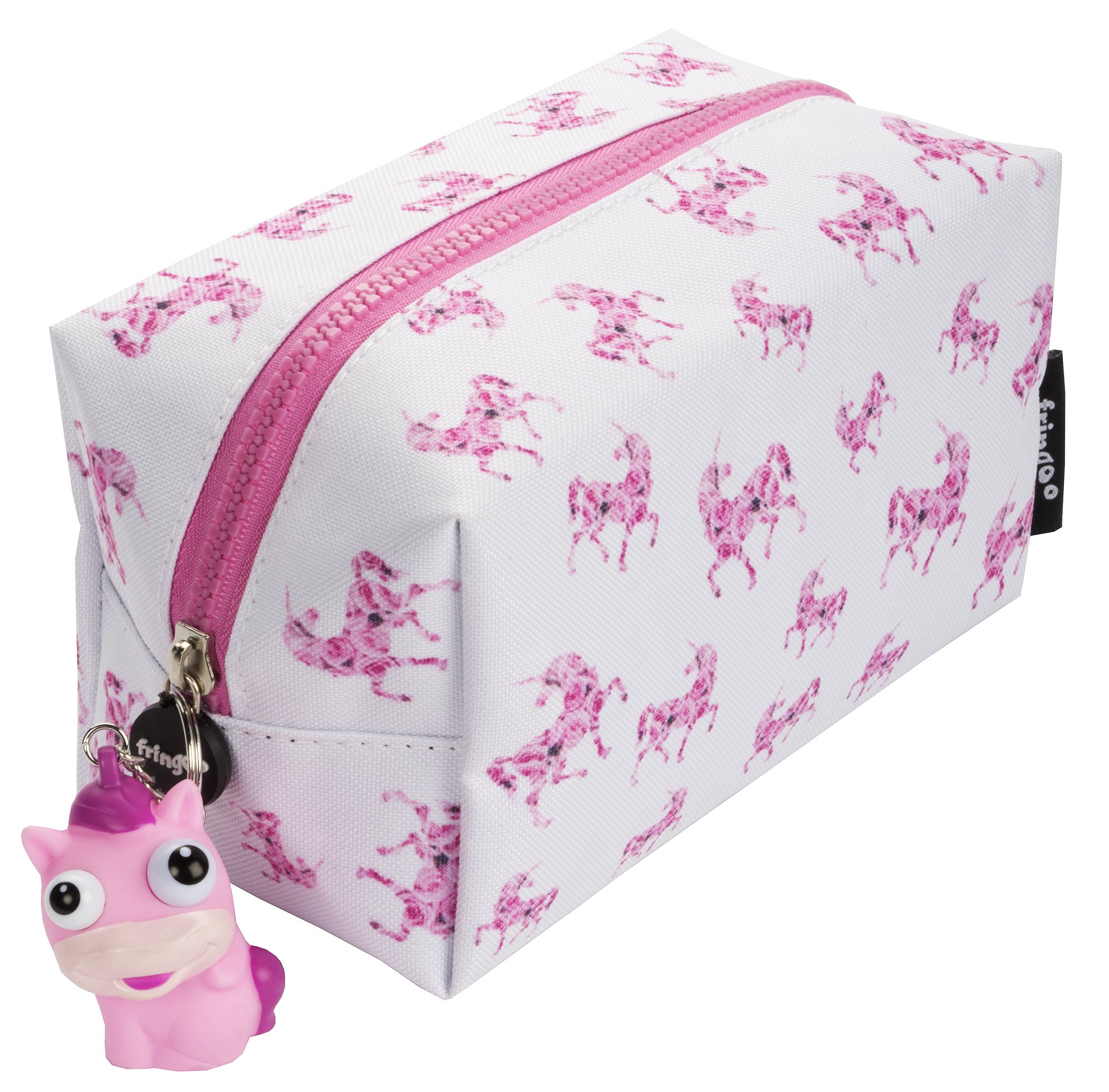 Fringoo® Large Square Pencil Case for Kids Stationery Pouch with Eye Popper Zip Puller (Roses Unicorn)