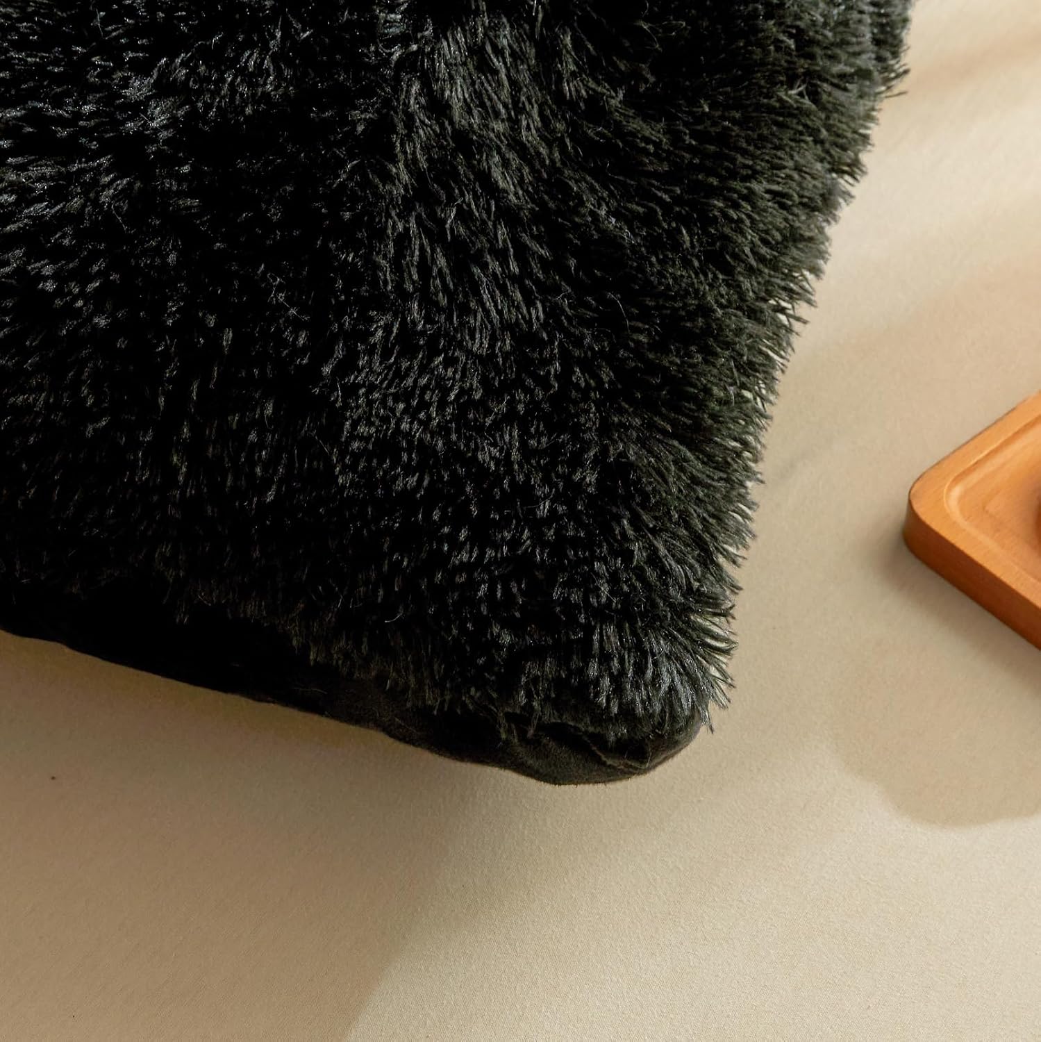 Black Faux Fur Pillow Covers, Fuzzy Fluffy Plush Furry Shaggy Pillow Cases for Bedroom décor, Soft Black Pillow Covers 26"x20" with Zipper Closure, Decorative Set of 2 - Image 4