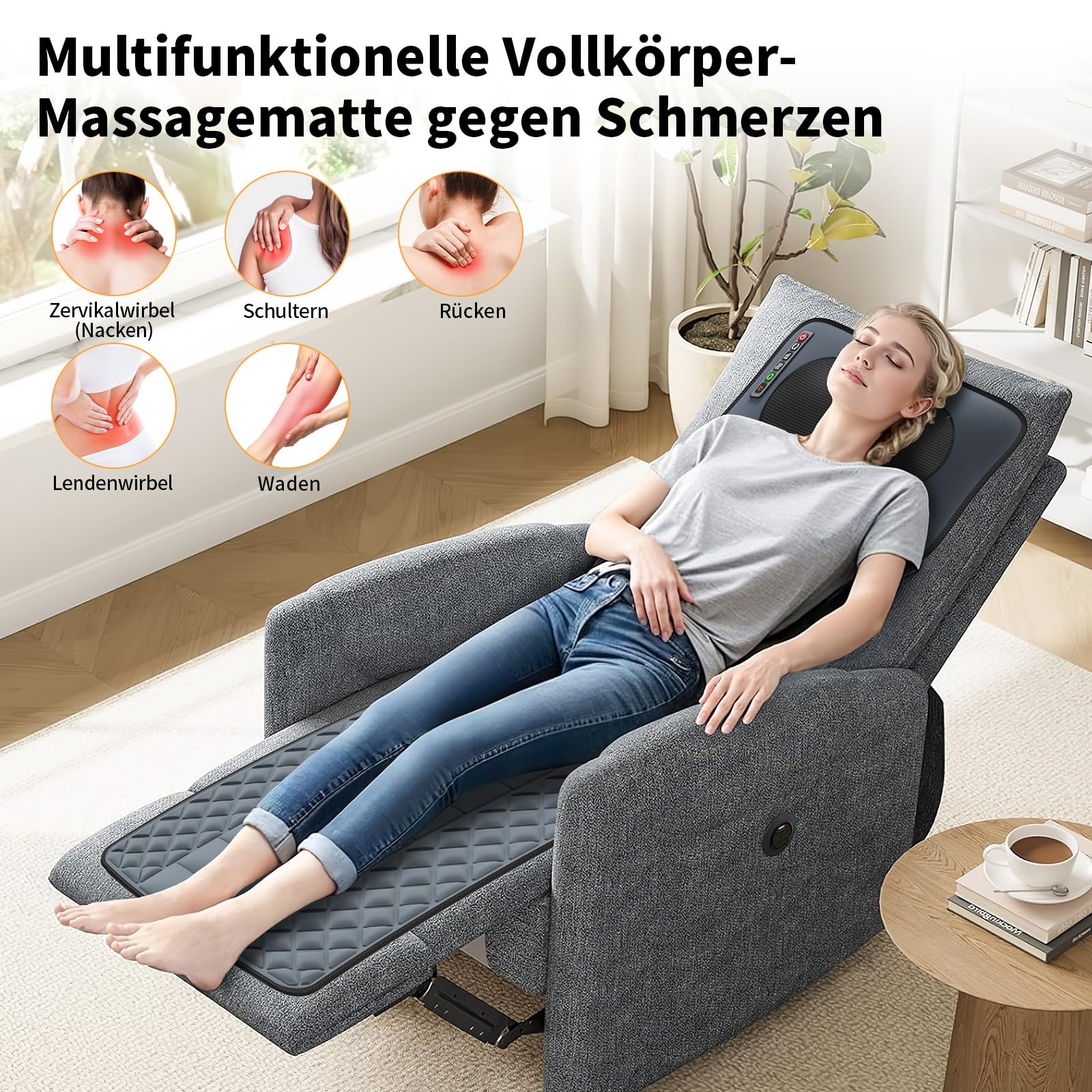 Massagematte mit Wärmefunktion, Shiatsu Massagematte Ganzkörpermassage, Massagesitzauflage mit 30 Massageköpfe 9 Vibrationsmotoren, Nacken und Schulter-Rückenmassagegerät Geschenke für Männer Frauen