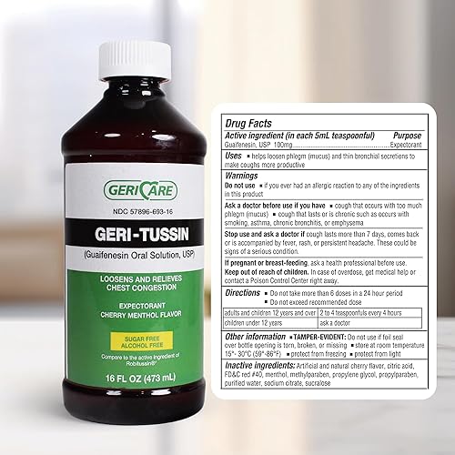 Miniatura 7 de GeriCare Geri-Tussin Guaifenesin Solución líquida oral, sin azúcar, sin alcohol para la tos y el resfriado, ayuda a eliminar la congestión del