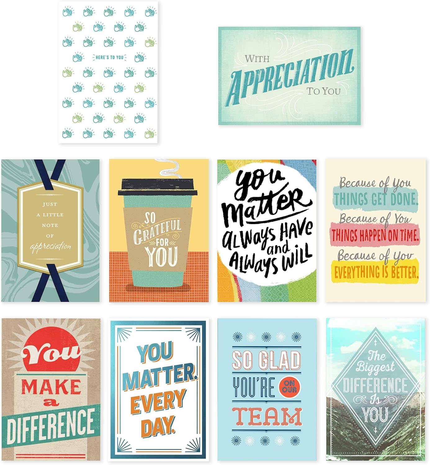 Hallmark Business Bulk 75 Pack Assorted Appreciation Cards for Employees (Make a Difference), 5 x 7 Cards, Messages Inside, Envelopes Included