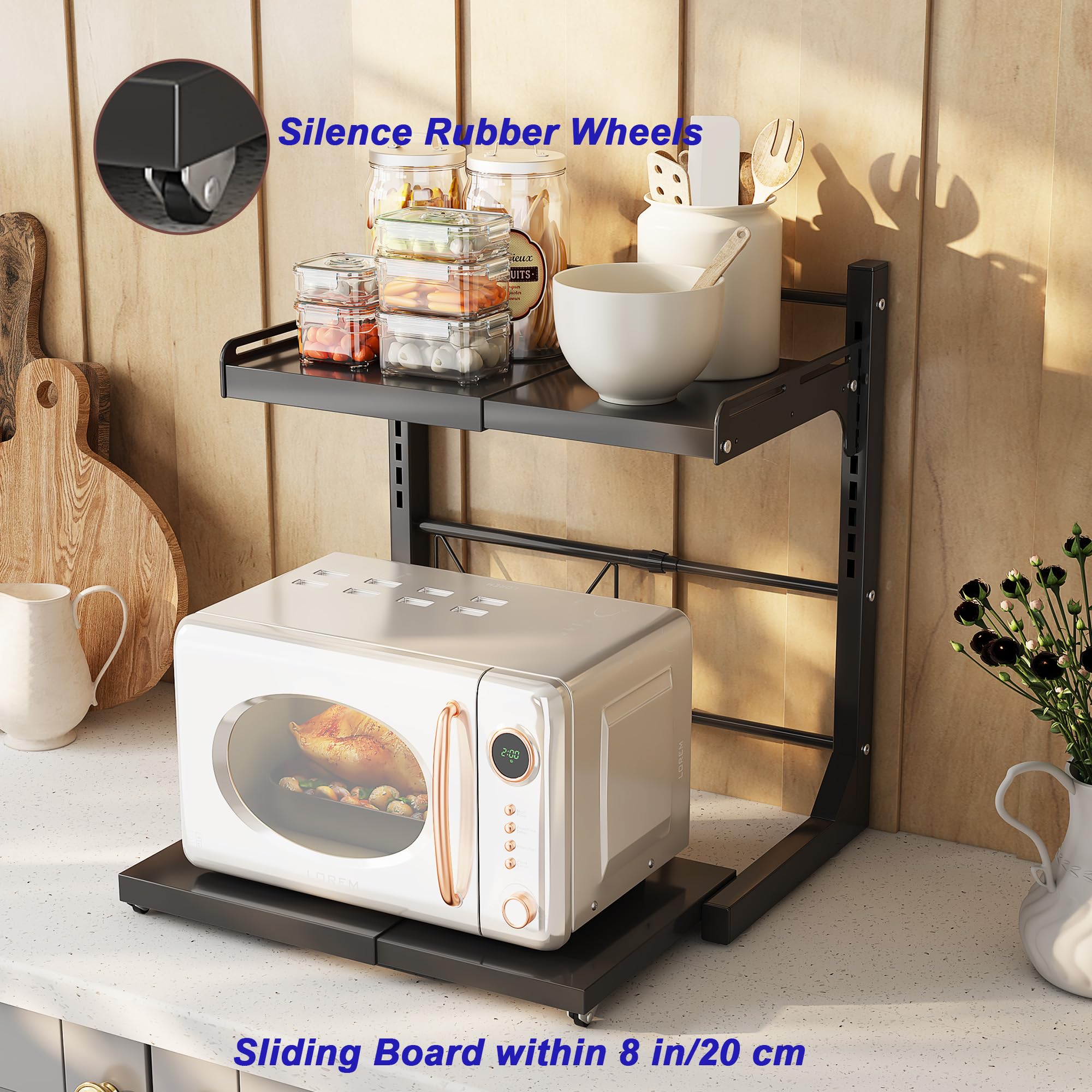 ABCOOL Rack retrattile per forno a microonde estraibile a scatto per cucina, panettiere, organizer portaoggetti 2 assiali espandibili e regolabili in altezza in acciaio al carbonio piano di lavoro con