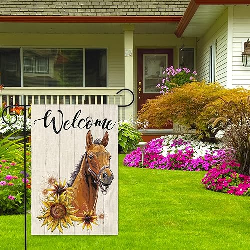 Miniatura 4 de ShuanQ - Bandera de bienvenida de caballo para jardín, bandera de bienvenida de doble cara para el hogar, patio, granja, decoración exterior,