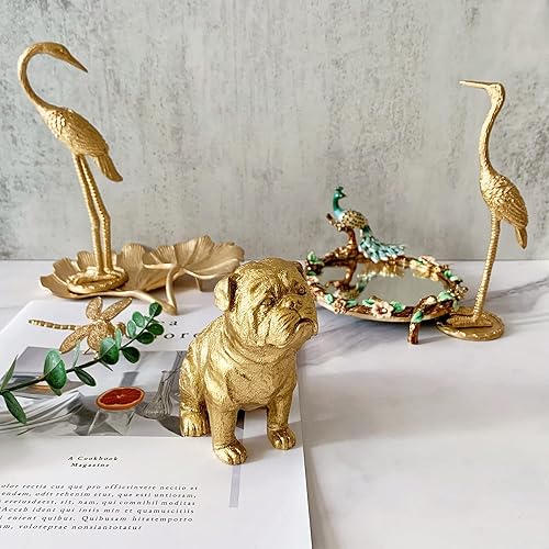 Miniatura 5 de Pewery Estatua de perro dorado, figura de animal, decoración del hogar, escultura de perro para estantería de escritorio de oficina en casa