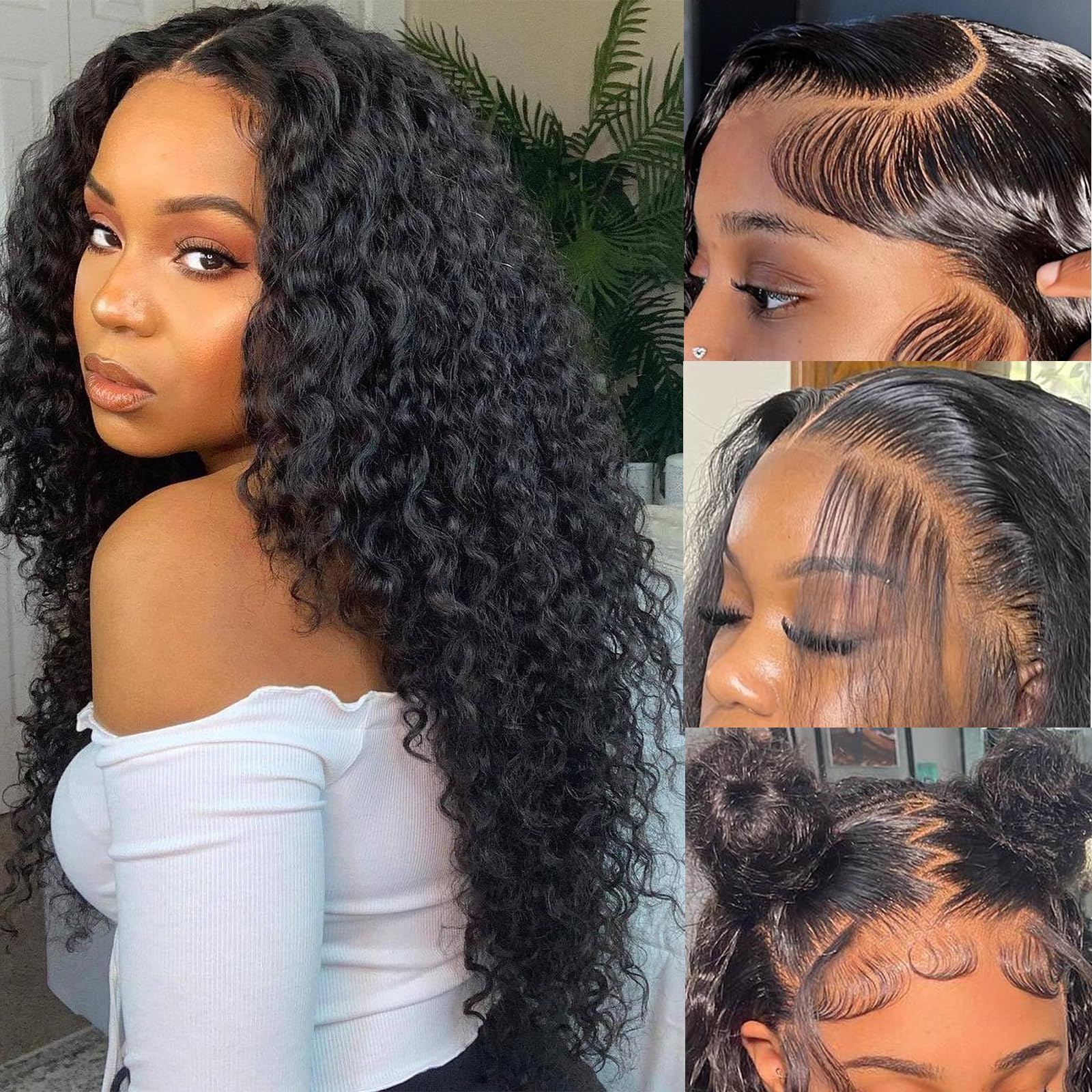 Deep Wave Lace Front Wigs Human Hair 13x4 HD Lace Frontal Wigs Human Hair Pre Plucked 180 Density Deep Wave Wig Glueless Wigs Human Hair for Women Curly Wig with Baby Hair Natural Black 18 Inch